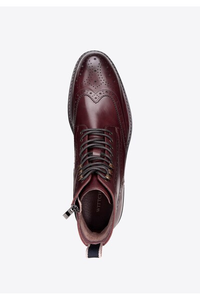 Wittchen Men's leather ankle boots with perforations, burgundy, burgundy, leather