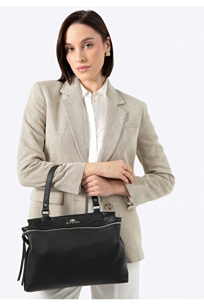 Wittchen Husă din piele pentru femei, neagră și argintie, neagră și argintie,...