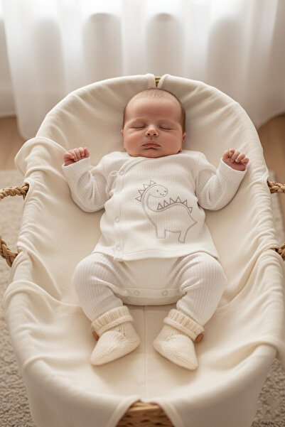 MyBerry Dinazor Desenli 4 Parça Alt Üst Bebek Takımı | 0-3 Ay Konforlu ve Şık...