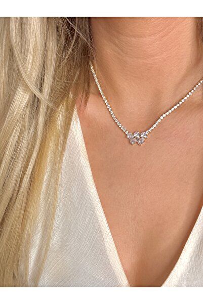 YOUES JEWELRY قلادة من الفولاذ على شكل مسار مائي لا يدور، مرصعة بحجر الزركون