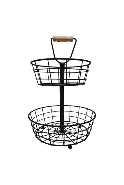 ABS Coș metalic cu fructe, etaje, mâner din lemn