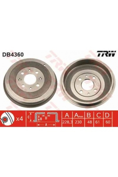 TRW Fiat Arka Fren Kampanası Grande Punto Punto Evo 1,3 / 1,4 - Db4360