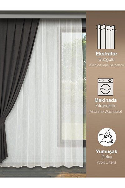 Perle Yoğun Şantuklu Modern Tül Perde • Pilesiz Ekstrafor Büzgülü • Ütü İstemez •