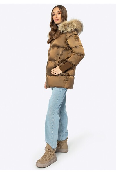 Wittchen Jachetă de damă cu glugă din blană, nailon auriu