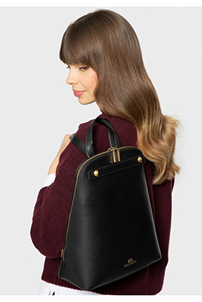 Wittchen Rucsac din piele pentru femei, trapezoidal, negru, piele neagră