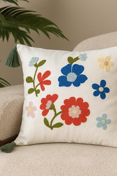 SWITA Comfort Series Punch Embroidered Linen Throw Pillow Cover 43X43 cm