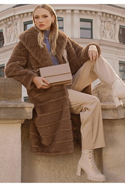 Wittchen Haină de blană artificială pentru femei cu guler bej închis bej înch...