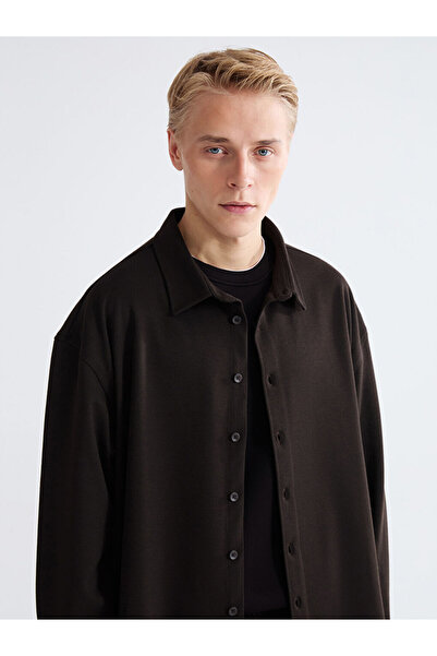 LC Waikiki Kahverengi Büyük Beden Regular Fit Uzun Kollu Erkek Gömlek