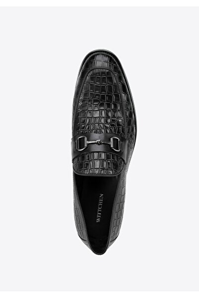 Wittchen Men's Crocodile Leather Moccasins with Buckle Black Leather