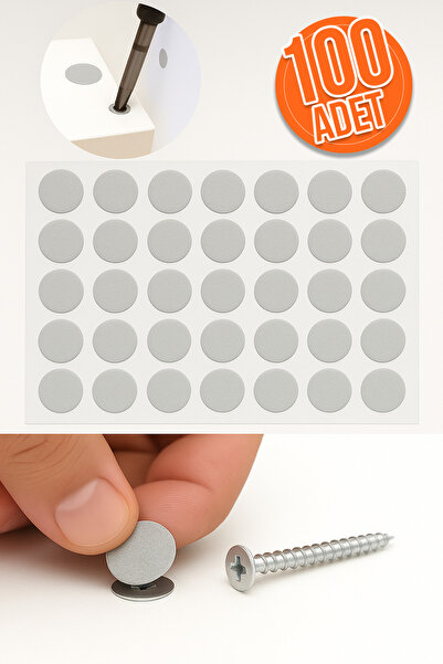 Yc Dekor Yapışkanlı Yapıştırma Vida Tapası Tıpası Gri Vida Kapatıcı Kapağı (100 Adet)