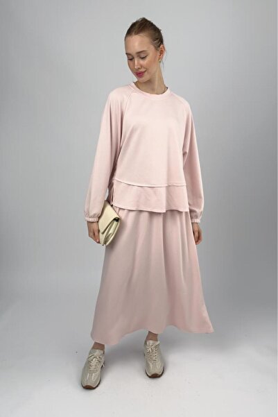 Betimoda Women's Soft Textured Modal Skirt Set Powder Pink