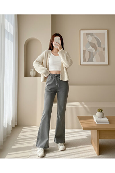 Genel Markalar İspanyol Paça Bağcık Detaylı Kot Pantolon