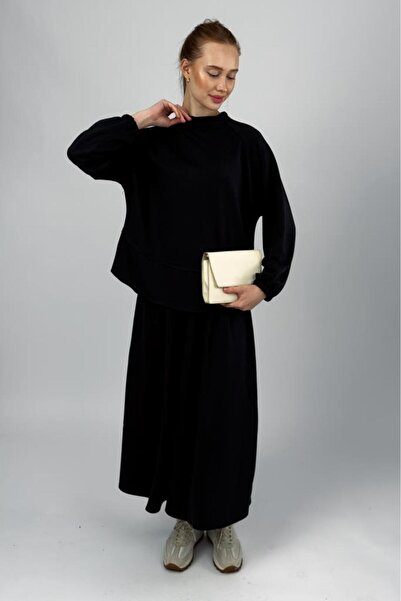 Betimoda Women's Soft Textured Modal Skirt Set Black