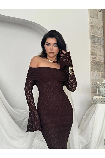 Mostpera Uzun Kollu Arya Straplez Dantel Maxi Elbise