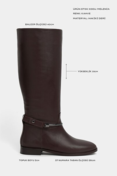 NİŞANTAŞI SHOES Γυναικείες μπότες Biker Melenia καφέ ματ από γνήσιο δέρμα με χοντρό τακούνι και μεταλλικά αξεσουάρ