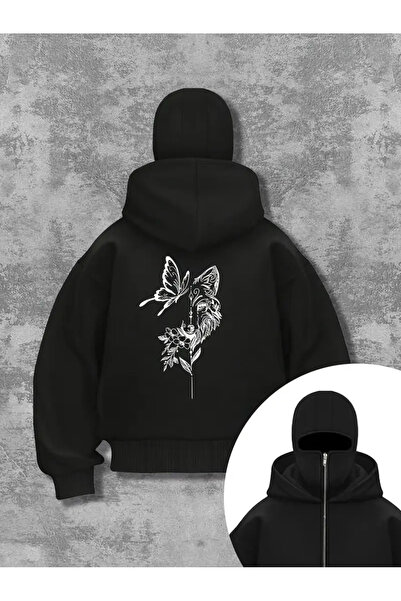 LAND MODA Hanorac unisex Ninja cu mască de zăpadă Cardigan din lână groasă cu...