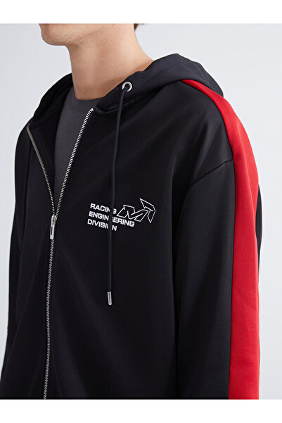 LC Waikiki Black Hooded Long Sleeve Men's Zip-Up Sweatshirt