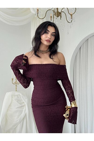 Mostpera Uzun Kollu Arya Straplez Dantel Maxi Elbise