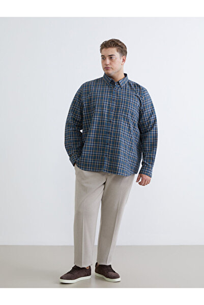 LC Waikiki Green Plus Size Regular Fit Long Sleeve Plaid Gabardine Men's Shirt