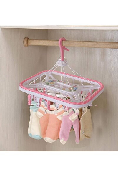 Generic Foldable clothes hanger with clips for drying small clothes.