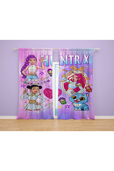 Home Huntrix Anime Patterned 3D Digital Printed 2-Wing Background Curtain Living Room Hall Background Curtain