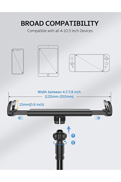 PopZa Defseda Gooseneck Tablet Holder Phone Stand, Flexible 360° Adjustable Clamp for 4-10.5" Tablets