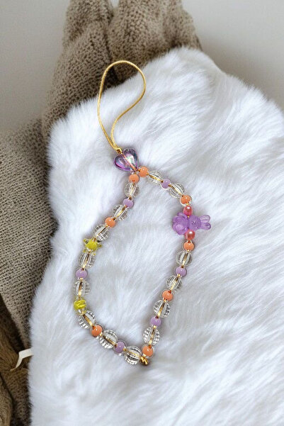 Brenida Purple Rabbit Figure and Heart Beaded Phone Charm, Phone Lanyard