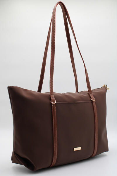 LASSO Kadın Kahverengi Büyük Boy Saten Kumaş Geniş İç Hacimli Astarlı El, Kol...