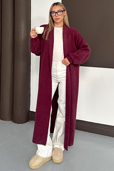 Olcay Long Loose Knit Cardigan Mürdüm 8245