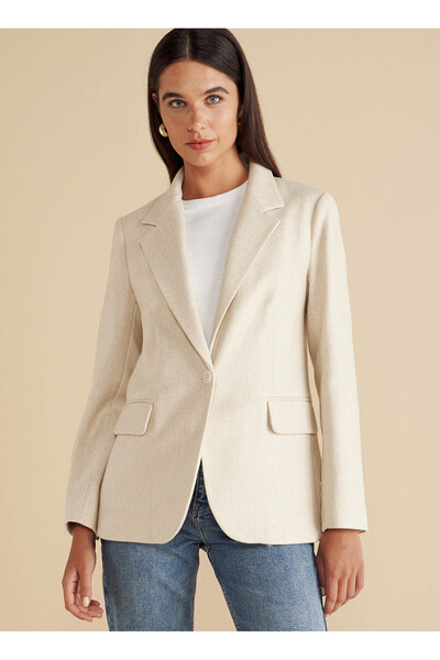 BROOKS BROTHERS Standart Bej Kadın Ceket Arkası Düğme Detaylı Balıksırtı Des