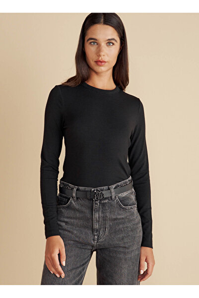 BROOKS BROTHERS Bisiklet Yaka Siyah Kadın Bluz Bisiklet Yaka Örme Yün Bluz