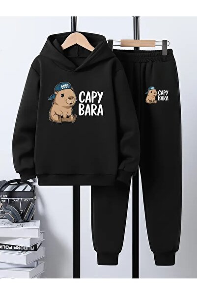 Massgai Unisex Capy Bara Printed Hooded Oversized Bottom-Top Set Cotton Tracksuit Set