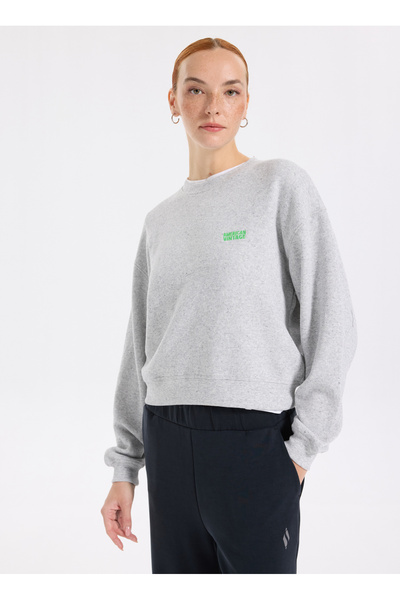 American Vintage Yuvarlak Yaka Gri Kadın Sweatshırt EVO03AH25SUCCH