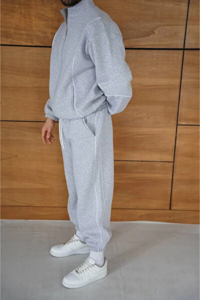 JANES Men's Premium Piece Tracksuit Set - Mock Neck Zippered Piped Sweatshirt Rubber Cuffed Bottom, Ov