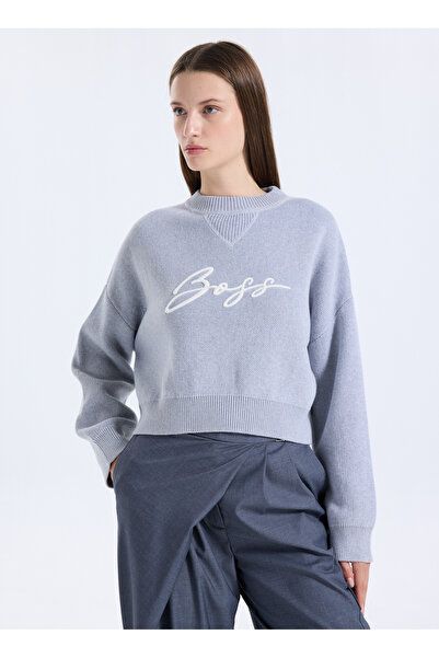BOSS Bisiklet Yaka Standart Gri Kadın Kazak 50543979