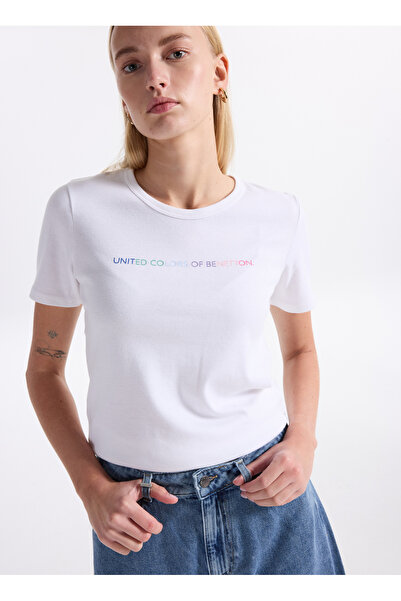 Benetton Bisiklet Yaka Çok Renkli Kadın T-Shirt 3GA2E16A2
