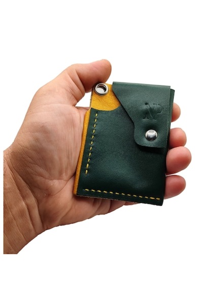 Natty Pell bicolor cardholder in leather - green and yellow