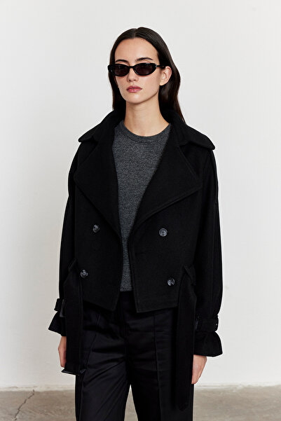 FACETTE Κοντό παλτό με απολέτα μαύρο