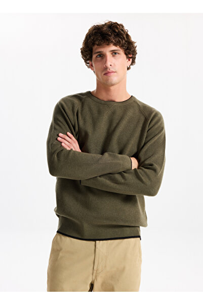 GMG FIRENZE Ανδρικό πουλόβερ με λαιμόκοψη εφαρμοστό Khaki GU25MFW04029