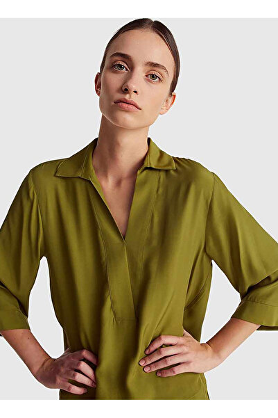 Benetton Gömlek Yaka Haki Kadın Bluz 5HFLDQ0C8