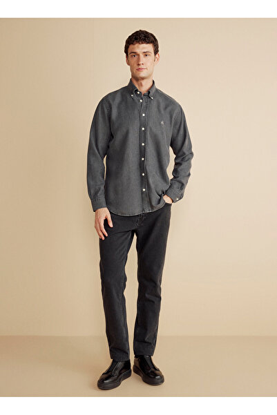 BROOKS BROTHERS Regular Fit Düğmeli Yaka Antrasit Erkek Gömlek BBFW25MSH015