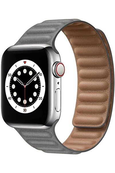 Generic AC&L Magnetic Leather Strap for Apple Watch 44mm - Gray for Adults