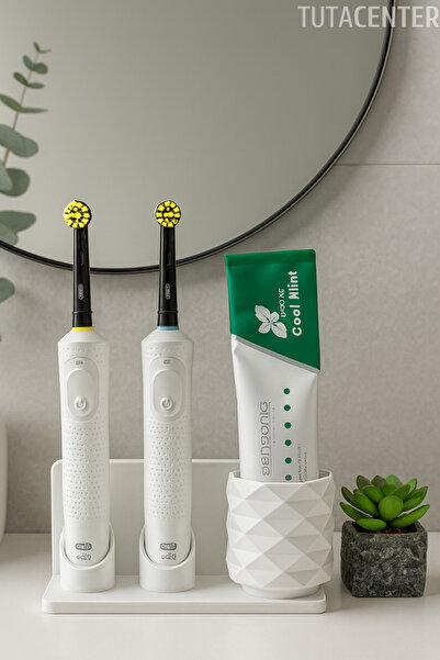 TUTACENTER Şarjlı Ve Pilli Diş Fırçalık Tutucu Stand Beyaz (Tüm Modellere Uyu...