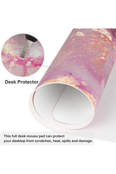 Qiyi Large Keyboard & Mouse Desk Mat, PU Leather Desk Protector, 31.5×15.7 in, Rose Gold Marble