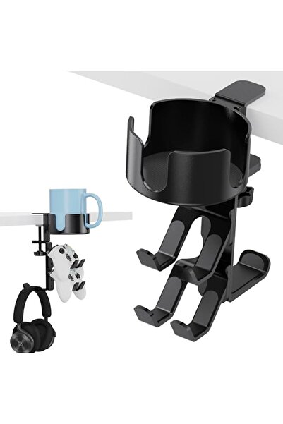 007 360° Rotating Headset & Controller Holder with Cup Clamp - Under-Desk Aluminum Organizer