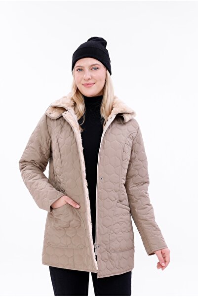 MG OTANTİK Women's Fur Quilted Coat - Water Repellent Plus Size Winter Coat