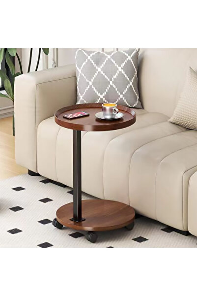 Golden Bark Round Coffee Side Table with Practical Metal Wheels Brown/Black