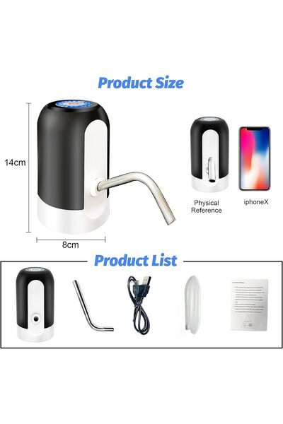 Generic SKY-TOUCH 3pcs Automatic Water Dispenser, USB Rechargeable, Black