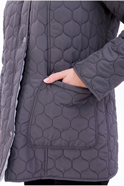 MG OTANTİK Women's Fur Quilted Coat - Water Repellent Plus Size Winter Coat