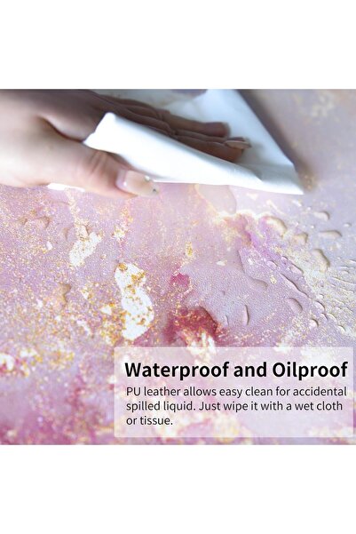 Qiyi Large Keyboard & Mouse Desk Mat, PU Leather Desk Protector, 31.5×15.7 in, Rose Gold Marble